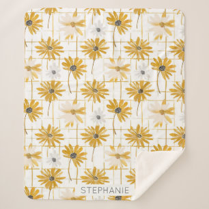 Gelbe und weiße Blume - Bedrängnis Golden Kariert Sherpadecke