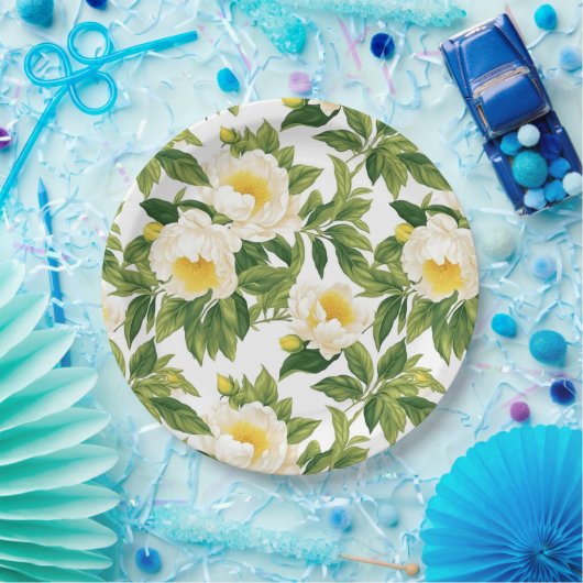 Gelbe und weiße Claire de Lune-Pioniere Pappteller (Party)