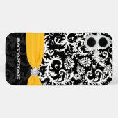 Gelbe und weiße Damaskus bedruckte Imitate Kristal Case-Mate iPhone Hülle (Rückseite (Horizontal))
