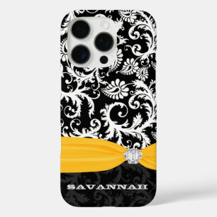 Gelbe und weiße Damaskus bedruckte Imitate Kristal iPhone 16 Pro Hülle