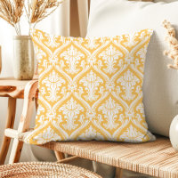 Gelbe und weiße Damast Pattern Kissen Kissen