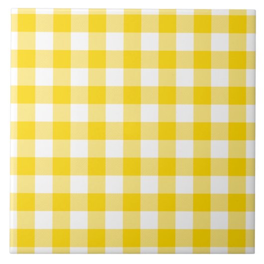 Gelbe und weiße Gingham-Karos Muster Fliese (Vorderseite)
