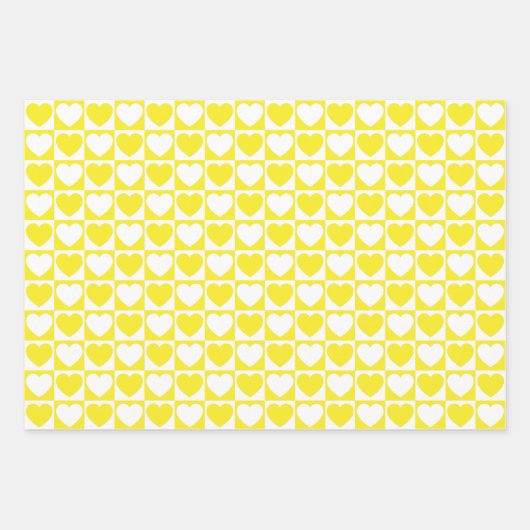 Gelbe und weiße Herzen Geschenkpapier Set (Vorderseite)