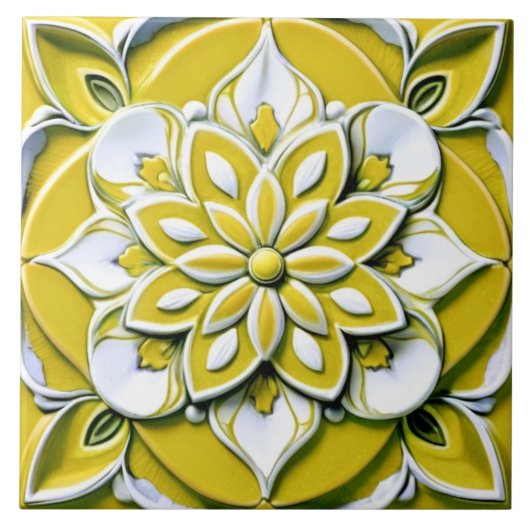 Gelbe und weiße Imitate Hilfe Blumenkohl Blume Fliese (Vorderseite)