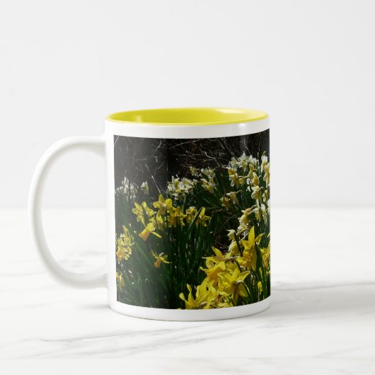 Gelbe und weiße Kleidung Frühlingsblumen Zweifarbige Tasse (Links)