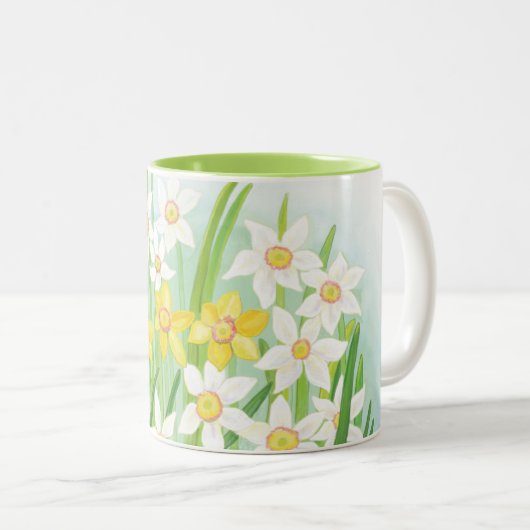 Gelbe und weiße Kleidung im Frühling Zweifarbige Tasse (VorderseiteRechts)