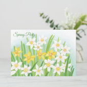 Gelbe und weiße Kleidungsstücke Party für Frühjahr Einladung (Stehend Vorderseite)