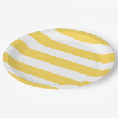 Gelbe und weiße Liegestühle Streifen  Pappteller (Schrägansicht)