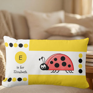 Gelbe und weiße Marienkäfer-Kinder-Monogramm Lendenkissen