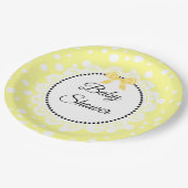 Gelbe und weiße Polka Dot Babydusche Papierplatte Pappteller (Schrägansicht)