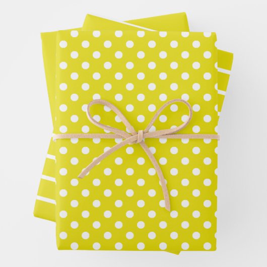 Gelbe und weiße Polka-DotStreifen Geschenkpapier Set (Beispiel)