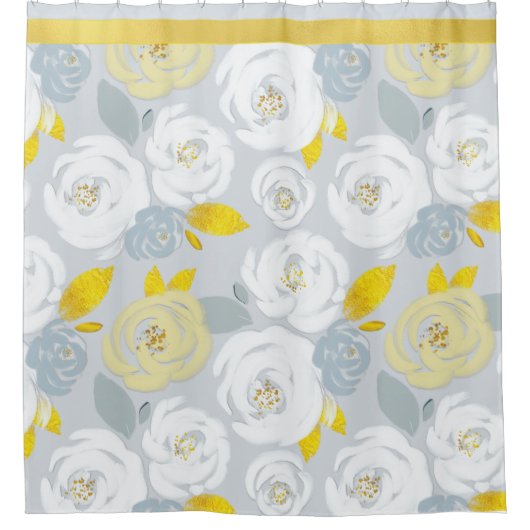 Gelbe und weiße Rosen auf Grau Duschvorhang (Vorderseite)
