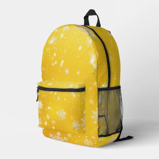 Gelbe und weiße Schneeflocken Digitale Kunst Bedruckter Rucksack (Rückseitige Ecke Rechts)