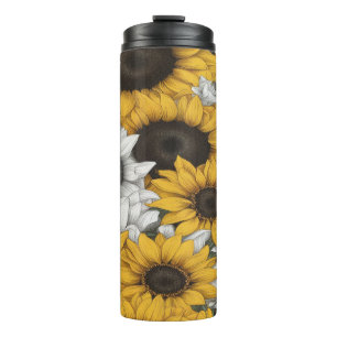 Gelbe und weiße Sonnenblumen Abstrakt - Thermosbecher