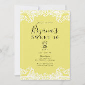 Gelbe und weiße Spitzen Elegant Sweet 16 Party Einladung (Vorderseite)