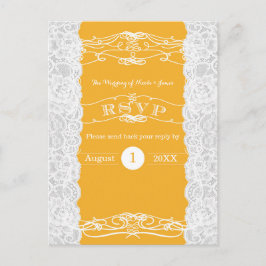 Gelbe und weiße Spitzen Elegante Wedding RSVP Card Einladungspostkarte