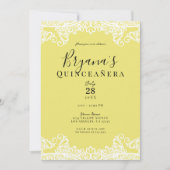 Gelbe und weiße Spitzen Elegantes Quinceñera Party Einladung (Vorderseite)