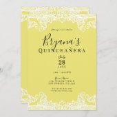 Gelbe und weiße Spitzen Elegantes Quinceñera Party Einladung (Vorne/Hinten)