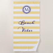 Gelbe und weiße Strandvibes Strandtuch (Vorderseite)