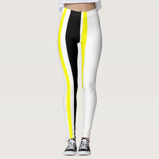 Gelbe und weiße Streifen Leggings (Vorderseite)