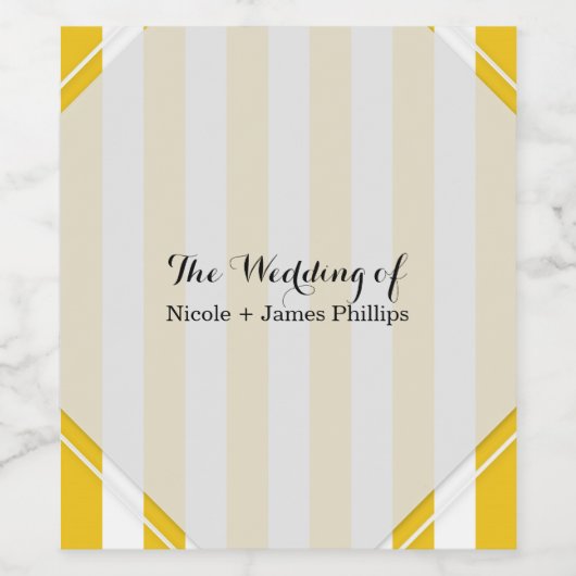 Gelbe und weiße Streifen Moderne gestreifte Weinet Weinetikett (Einzelnes Label)