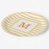 Gelbe und weiße Streifen Pappteller (Schrägansicht)