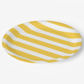 Gelbe und weiße Streifen Pappteller (Schrägansicht)