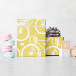Gelbe und weiße Vintage-Retro-Fahrrad  Geschenkpapier