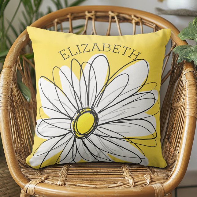 Gelbe und weiße weiße, weißliche Daisy mit benutze Kissen (Custom Monogram Pillow)