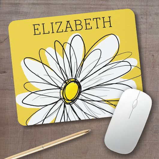 Gelbe und weiße weiße, weißliche Daisy mit benutze Mousepad
