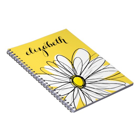 Gelbe und weiße weiße, weißliche Daisy mit benutze Notizblock (Rechte Seite)