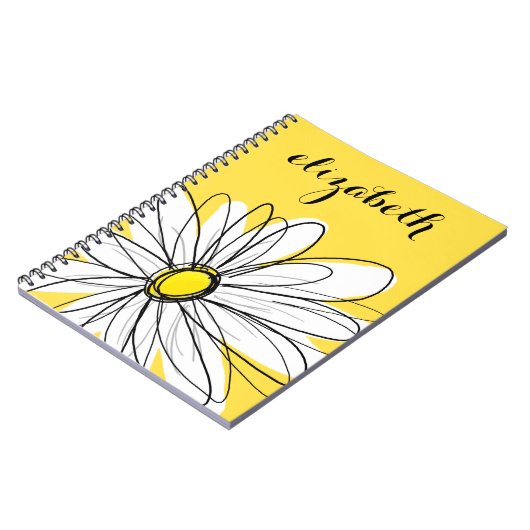 Gelbe und weiße weiße, weißliche Daisy mit benutze Notizblock (Linke Seite)