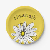 Gelbe und weiße weiße, weißliche Daisy mit benutze Pappteller (Vorderseite)