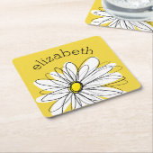 Gelbe und weiße weiße, weißliche Daisy mit benutze Rechteckiger Pappuntersetzer (angewinkelt)