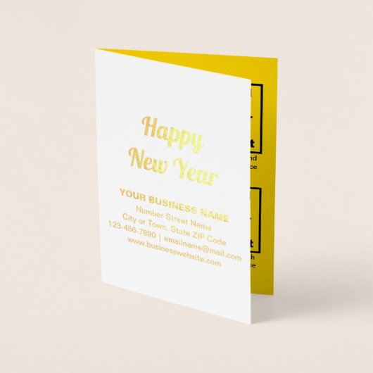 Gelbe Unternehmensmarke auf "New Year Foil Card" Folienkarte (Vorderseite)