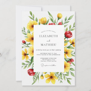Gelbe üppige botanische Hochzeit Einladung