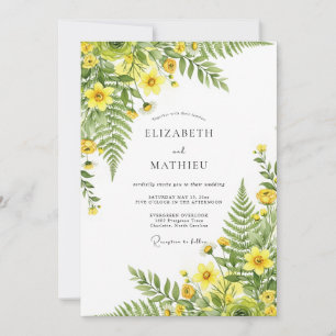 Gelbe üppige botanische romantische Hochzeit Einladung