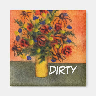 "Gelbe Vase" Schmutzige Geschirr Blumenstatusmagne Magnet