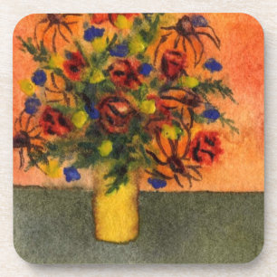 "Gelbe Vase" Set für Blumenvasen aus Untersetzer