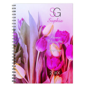 Gelbe Veilchen Rosa Tulpen Name Monogramm Titel Ja Notizblock