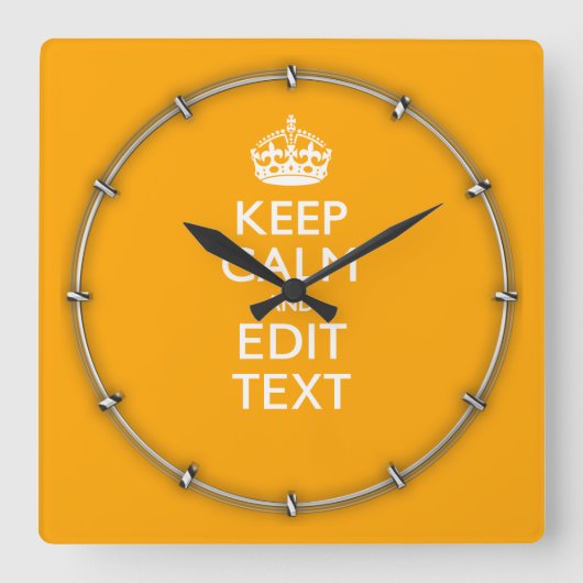 Gelbe Verkehrsdekoration Behalte Ruhe und Text Quadratische Wanduhr (Vorderseite)