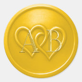 Gelbe verschlungene Zwei-Herzen-Monogramm-Hochzeit Runder Aufkleber (Vorderseite)