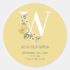 Gelbe Vintage Blume Erstgeburtenstaten Runder Aufkleber