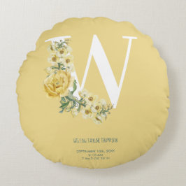 Gelbe Vintage Blume Erstgeburtenstaten Rundes Kissen