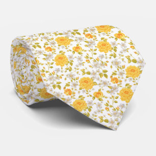 Gelbe Vintage-Blumen und Blätter Nahtlos Hochzeit Krawatte