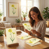 Gelbe Vintage-Blumenillustration Karte