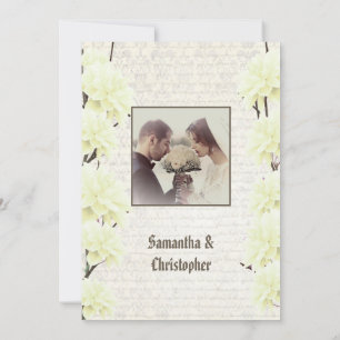 Gelbe vintage-blumige Hochzeitsfoto-Einladung Einladung