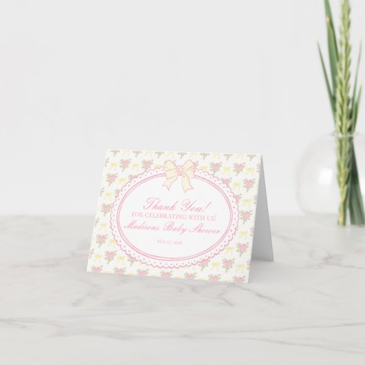 Gelbe Vintage-Fancy-Blumen-Dankeskarten Dankeskarte (Vorderseite)