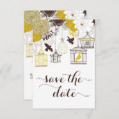 Gelbe Vintage Geburtskästen Save the Date blumenre (Vorne/Hinten)