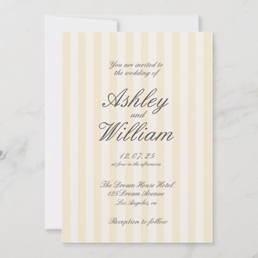 Gelbe Vintage, gestreifte Hochzeit Einladung (Vorderseite)